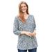 Plus Size Women's Perfect Printed Three-Quarter Sleeve V-Neck Tee by Woman Within in Heather Grey Pretty Floral (Size 38/40) Shirt