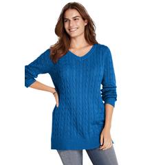 Plus Size Women's Cable Knit V-Neck Pullover Sweater by Woman Within in Bright Cobalt (Size 18/20)