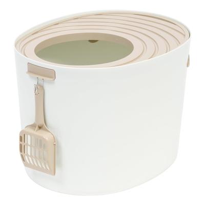 Iris White/Beige Top Entry Medium Cat Litter Box