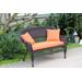 Espresso Wicker Patio Love Seat With Orange Cushion And Pillows- Jeco Wholesale W00201-FS016-CL