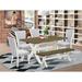 East West Furniture 6 Pcs Kitchen Table Set- a Dining Table and 4 Grey Linen Fabric Parson Chairs with a Bench.(Finish Options)