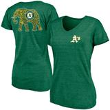 Women's Fanatics Branded Green Oakland Athletics Paisley Hometown Collection Tri-Blend V-Neck T-Shirt