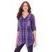 Plus Size Women's Soft Plaid Button-Up Big Shirt by Roaman's in Purple Medallion Plaid (Size 24 W)