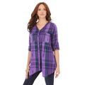 Plus Size Women's Soft Plaid Button-Up Big Shirt by Roaman's in Purple Medallion Plaid (Size 32 W)