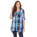 Plus Size Women's Soft Plaid Button-Up Big Shirt by Roaman's in Navy Medallion Plaid (Size 26 W)