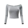 MSBASIC Women’s Off Shoulder Crop Top Long Sleeve Basic Fitted Crop Top Shirt Grey Medium