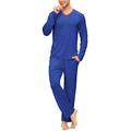 MoFiz Men's Pyjamas PJ Set Loungewear Sleepwear Full Length Top & Bottoms Soft Jersey Knit Pajama Pjs Set Blue Size 2XL