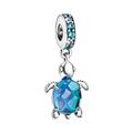 Pandora Passions Sea turtle sterling silver dangle with icy green, bleached aqua blue crystal and peacock Murano glass