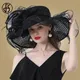 Chapeaux d'élasticité en organza pour femmes Fascinateurs de mariée élégants Fedora à grand bord