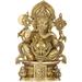 Exotic India The Incomparable Beauty Of Ganesha, Seated On An AUM Pedestal Metal in Yellow | 23.2 H x 15 W x 6 D in | Wayfair ZEG06