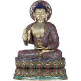 Exotic India Large Inlay Preaching Buddha - Tibetan Buddhist Metal in Blue/Green/Red | 38 H x 19 W x 26 D in | Wayfair ZEN076