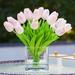 Primrue 20 Pieces Artificial Real Touch Tulips Flower Arrangement In Cube Vase w/ Faux Water Natural Fibers in Indigo | 10 H x 8 W x 8 D in | Wayfair