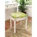 Ophelia & Co. Caramel Peony Linen Vanity Stool w/ Antique White Finish & Welting Linen/Wood/Upholstered in Green/Brown | Wayfair