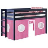 Zoomie Kids Johannes Solid Wood Twin Low Loft Bed w/ Ladder & Tent in Pink/Blue | 49.25 H x 41.75 W x 80 D in | Wayfair