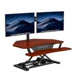 VERSADESK Standing Desk Converter 36"PowerPro Corner Electric Sit to Stand Desk Riser Keyboard Tray Metal in Black/Brown | 36 W x 31 D in | Wayfair