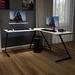 Ivy Bronx Athel L-Shaped Computer Desk, Gaming Desk, Home Office Desk Wood/Metal in Black | 36.5 H x 71.5 W x 50.75 D in | Wayfair