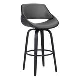 30 Inch Leatherette and Wooden Swivel Barstool, Black and Gray
