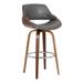 26 Inch Leatherette and Wooden Swivel Barstool, Brown and Gray