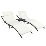 Outdoor 3-Piece Patio Black Rattan Chaise Lounge Set with Cushions