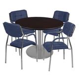 Via 48" Round Platter Base Table- Mocha Walnut/Grey & 4 Uptown Side Chairs- Black