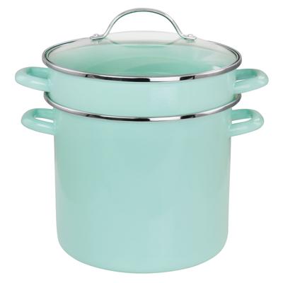 Martha Stewart 8 Quart Dual Stock Pot and Steamer Set in Aqua