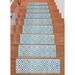 Beverly Rug Indoor Non Slip Carpet Stair Treads w/ Installed Tape 9"x28" Medallion Teal / Ivory