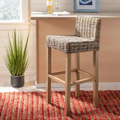 SAFAVIEH 30-inch St Grey/ Beige Wicker Bar Stool - 17.7" x 17.7" x 37.4"