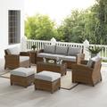 Bradenton 7Pc Outdoor Wicker Sofa Set Gray/Weathered Brown - Sofa, Coffee Table, Side Table, 2 Armchairs & 2 Ottomans - Crosley KO70185WB-GY