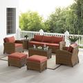 Bradenton 7Pc Outdoor Wicker Sofa Set Sangria/Weathered Brown - Sofa, Coffee Table, Side Table, 2 Armchairs & 2 Ottomans - Crosley KO70185WB-SG