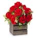 Enova Home 18 Heads Mixed Artificial Silk Roses Fake Flowers Arrangement with Wood Planter for Home Office Wedding Decoration