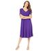 Plus Size Women's Ultrasmooth® Fabric V-Neck Swing Dress by Roaman's in Midnight Violet (Size 18/20) Stretch Jersey Short Sleeve V-Neck