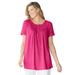 Plus Size Women's Short-Sleeve Pintucked Henley Tunic by Woman Within in Raspberry Sorbet (Size 42/44)