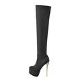 MissHeel Women's Velvet Platform Stiletto Booties with Clear Gold Heels Close Toe Over the Knee High side Zippers Slim Heels Boots for Birthday Parties Black Shoes Size 2