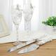 4-Piece Wedding Supplies Toasting Flutes and Cake Server Set- 2 Toasting Champagne Flutes, 1 Pie Server and 1 Cutting Knife, Bride Groom Gifts (C)