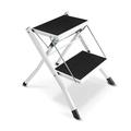 Greensen Folding Step Ladder 2 Steps Steel Heavy Duty Household Ladder Folding Ladder with Tread Household Step Ladder Foldable Rung Ladder Space-saving Step Stool Step Ladder up to 150 kg