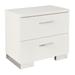 2 Drawer Wooden Nightstand with Metal Base and Bar Handles, White