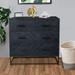 Roy 32 Inch 3 Drawer Mango Wood Dresser Chest, Rustic Bronze Metal Frame, Gray