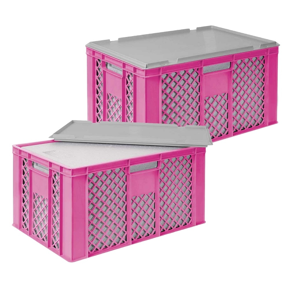BRB 2x 35 Liter Thermobox aus EPS in Eurobox durchbrochen 600x400x320, pink + Deckel Image