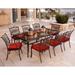 Hanover Traditions 9-Piece Dining Set in Red with an 84 x 41 In. Glass-Top Dining Table