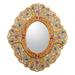 NOVICA Floral White, Reverse-painted glass wall mirror