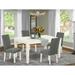 East West Furniture Dining Set- a Dining Table and Gray Linen Fabric Parson Chairs, Linen White(Pieces Options)