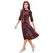 Plus Size Women's Ultrasmooth® Fabric Boatneck Swing Dress by Roaman's in Multi Mirrored Medallion (Size 30/32) Stretch Jersey 3/4 Sleeve Dress