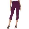 Plus Size Women's Lace-Trim Essential Stretch Capri Legging by Roaman's in Dark Berry (Size 4X) Activewear Workout Yoga Pants