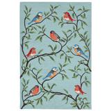 "Liora Manne Ravella Birds On Branches Indoor/Outdoor Rug Aqua 8'3""x11'6"" - Trans Ocean RVL81227004"