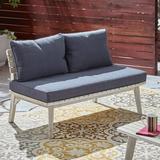 George Oliver Eller 48.75" Wide Loveseat w/ Cushions Wood/Natural Hardwoods in Gray/Blue | 26.75 H x 48.75 W x 26.75 D in | Outdoor Furniture | Wayfair