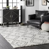 Gray 79 x 1.97 in Area Rug - Mercury Row® Cardoso Power Loom Performance Geometric Shag White/Rug Polypropylene | 79 W x 1.97 D in | Wayfair