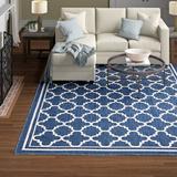 Blue/White 94 x 0.09 in Indoor/Outdoor Area Rug - Three Posts™ Findlay Geometric Flatweave Indoor/Outdoor Navy Area Rug | 94 W x 0.09 D in | Wayfair