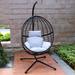 Langley Street® Chagnon Porch Swing w/ Stand Wicker/Rattan in Gray/Black | 77.5 H x 37.4 W x 25 D in | Wayfair 889560B09FFA4A51880B7A3583C1E116