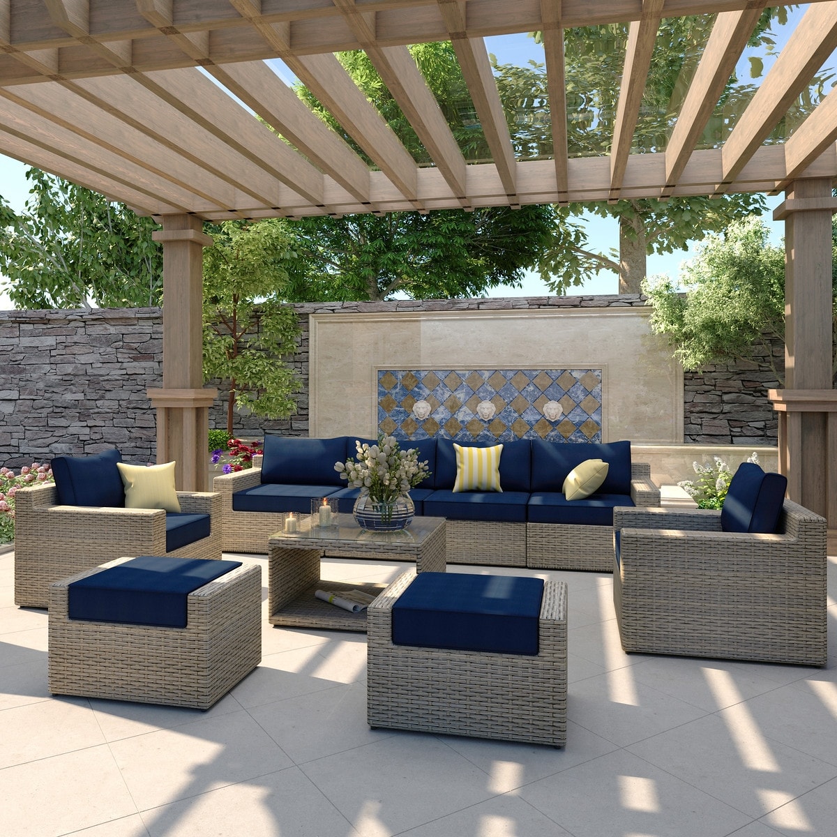 Ventura 9-piece Outdoor Rattan Modular Sectional Chat Set