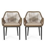 Russel Outdoor Wicker Dining Chair with Cushion (Set of 2) by Christopher Knight Home - 23.50" L x 26.25" W x 32.00" H